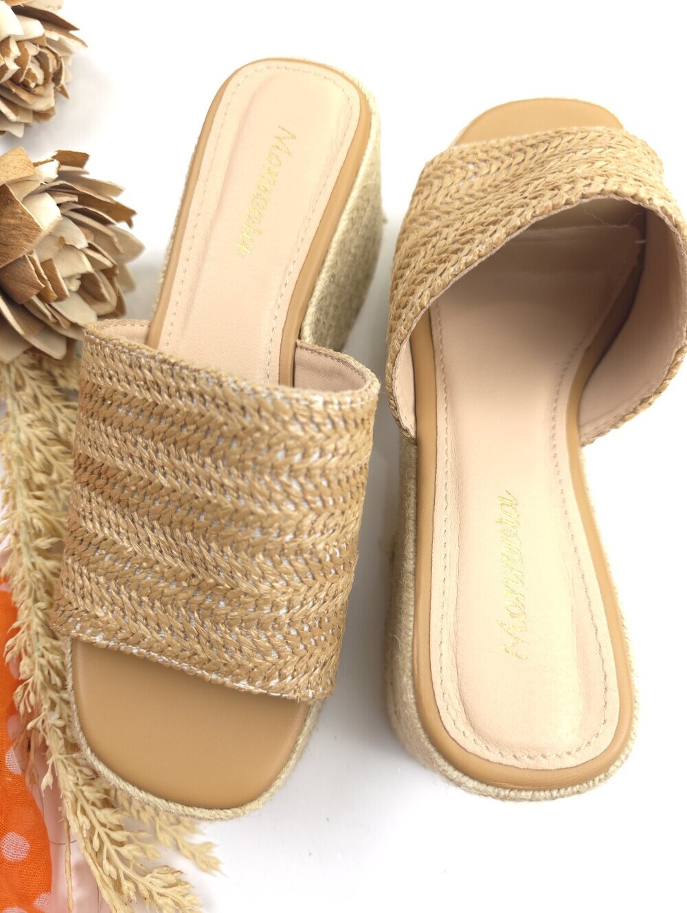 Woven Straw Platform Slide Sandals - Natural SZ 6½ M - Picture 6 of 9